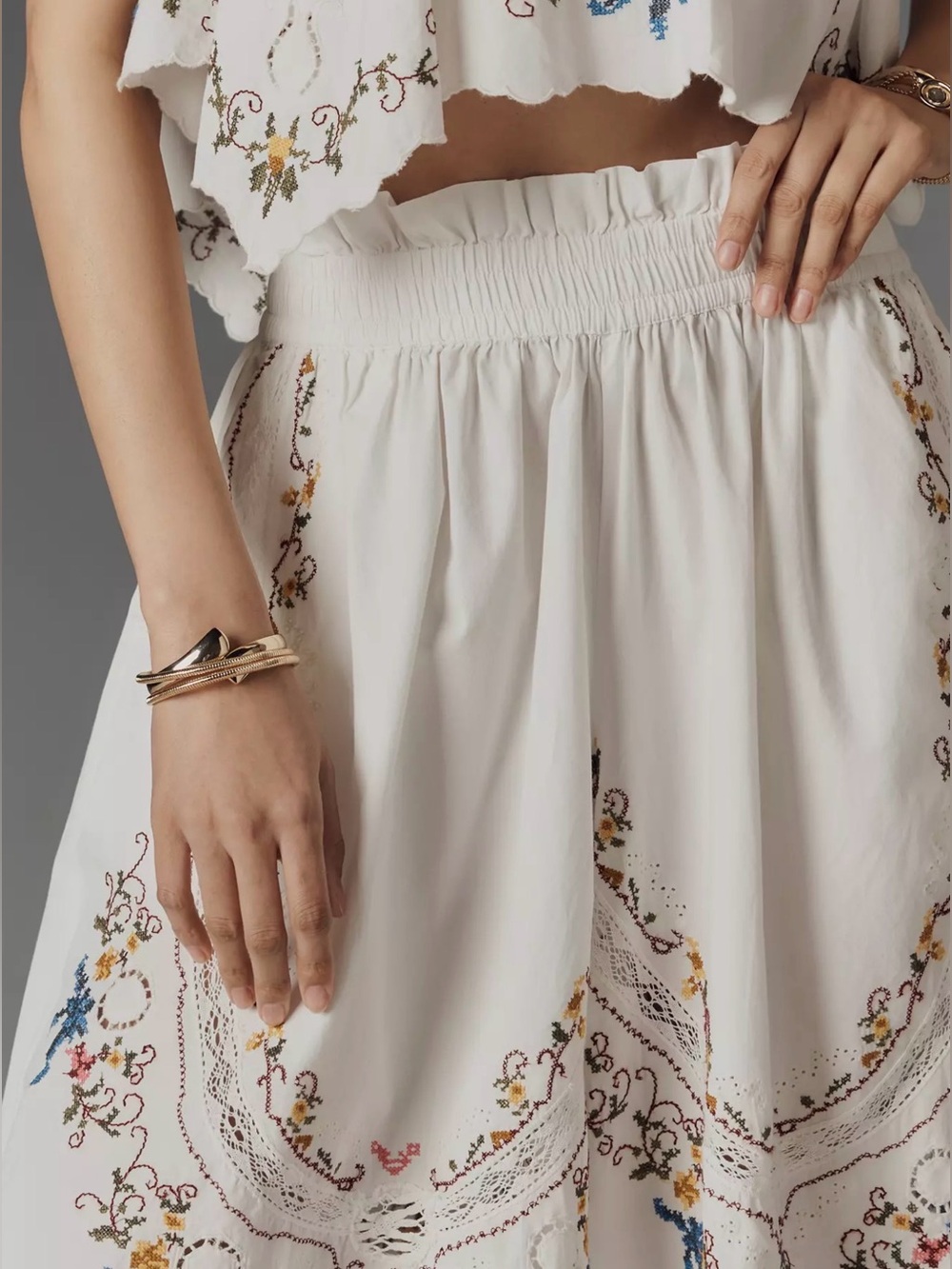 By Anthropologie Embroidered Culottes Sz XXS